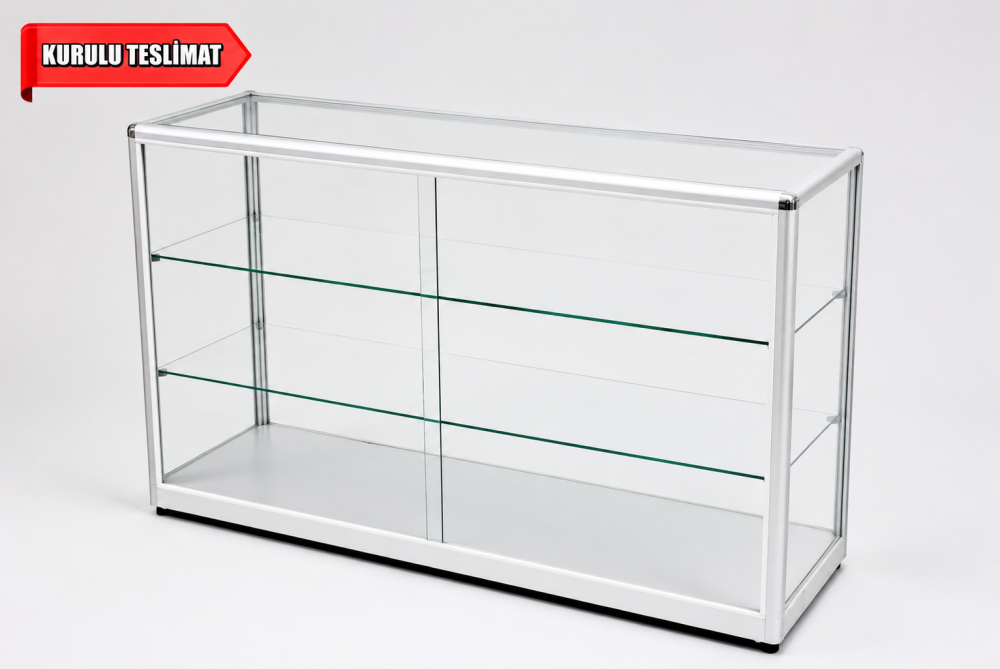 Rafgross | Alüminyum Çerçeveli Camlı Mağaza Bankosu | 50x140x85 cm Geniş Satış Bankosu | Kasa Bankosu | Karşılama Masası | Camlı Mağaza Bankosu