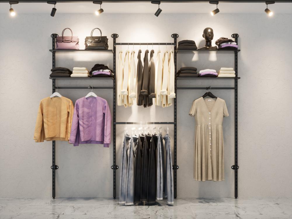 195x250 cm Duvara Monte Modüler Mağaza Raf Sistemi | Metal Askılık Sistemi, Butik Rafı, Giyinme Odası Gardırop Sistemi, Mağaza Standı-101