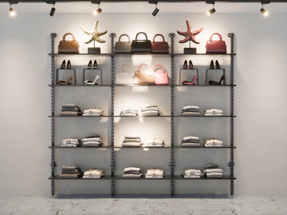 195x250 cm Duvara Monte Modüler Raf Sistemi | Metal Mağaza Rafı, Butik Raf Ünitesi, Giyinme Odası Raf Sistemi, Duvar Rafı-109
