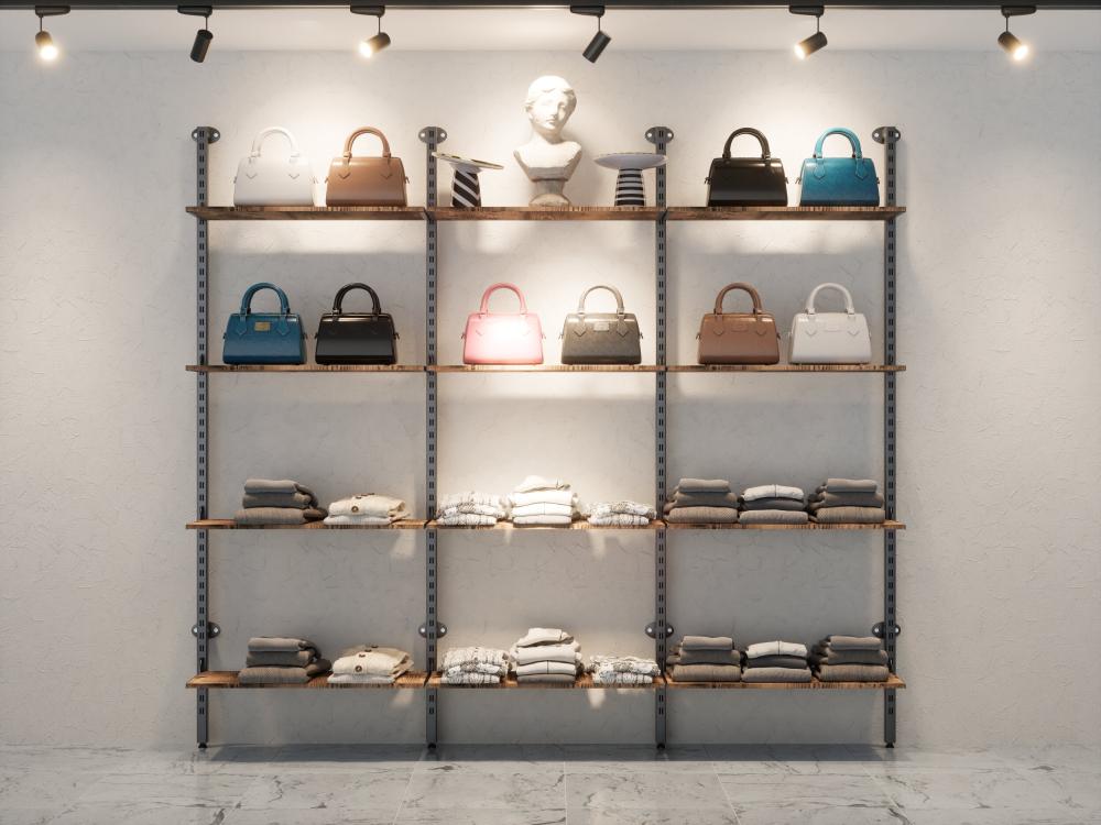 195x250 cm Duvara Monte Modüler Raf Sistemi | Metal Mağaza Rafı, Butik Raf Ünitesi, Giyinme Odası Raf Sistemi, Duvar Rafı-112