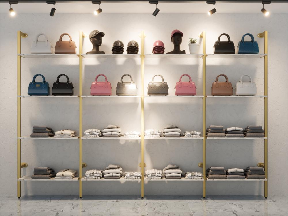 255x250 cm Duvara Monte Modüler Mağaza Raf Sistemi | 16 Raflı Metal Butik Rafı | Giyinme Odası, Showroom ve Mağaza Duvar Raf Ünitesi-180