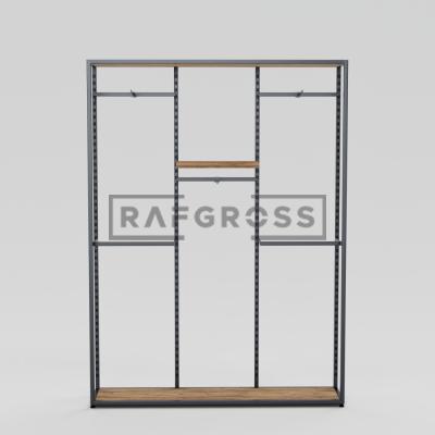 Metal Dekoratif Butik Stand 185x200 cm – 3 Üniteli Mağaza Standı | U Askılı, Traversli, Bastonlu ve Raflı Sistem-06