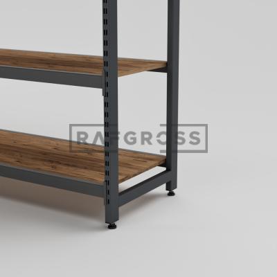 RAFGROSS Siyah Ahşap Tablalı Hafif Yük Raf Sistemi 50x100x250 cm | 6 Katlı Metal Depo Rafı | Siyah Çelik Arşiv ve Stok Rafı