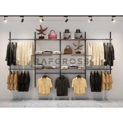365x200 cm Duvara Monte Modüler Mağaza Raf Sistemi | Metal Askılık Sistemi, Butik Rafı, Giyinme Odası Raf Ünitesi, Mağaza Standı-79