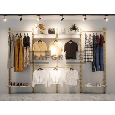 255x250 cm Duvara Monte Modüler Mağaza Raf Sistemi | Metal Askılık Sistemi, Butik Rafı, Giyinme Odası Gardırop Sistemi, Mağaza Standı-107