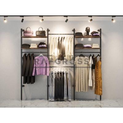 195x250 cm Duvara Monte Modüler Mağaza Raf Sistemi | Askılık ve Raflı Butik Standı | Metal Giyinme Odası Raf Ünitesi-157