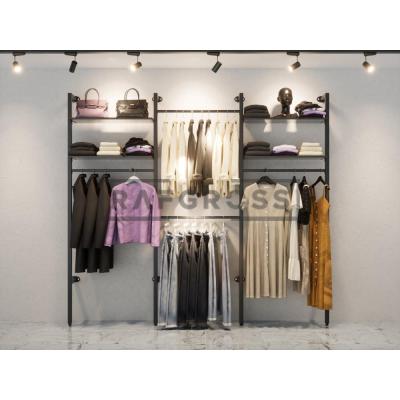 195x250 cm Duvara Monte Modüler Mağaza Raf Sistemi | Askılık ve Raflı Butik Standı | Metal Giyinme Odası Raf Ünitesi-158