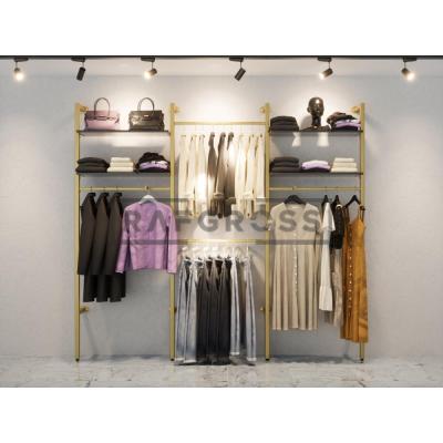 195x250 cm Duvara Monte Modüler Mağaza Raf Sistemi | Askılık ve Raflı Butik Standı | Metal Giyinme Odası Raf Ünitesi-159