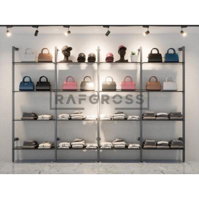 255x250 cm Duvara Monte Modüler Mağaza Raf Sistemi | 16 Raflı Metal Butik Rafı | Giyinme Odası, Showroom ve Mağaza Duvar Raf Ünitesi-178