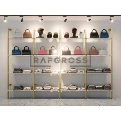 255x250 cm Duvara Monte Modüler Mağaza Raf Sistemi | 16 Raflı Metal Butik Rafı | Giyinme Odası, Showroom ve Mağaza Duvar Raf Ünitesi-180