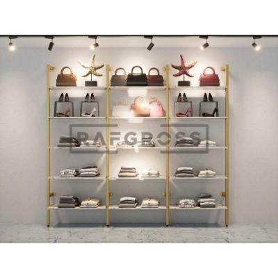 285x250 cm Duvara Monte Modüler Mağaza Raf Sistemi | 15 Raflı Metal Butik Rafı | 30x90 cm Raflı Giyinme Odası ve Showroom Raf Ünitesi-184