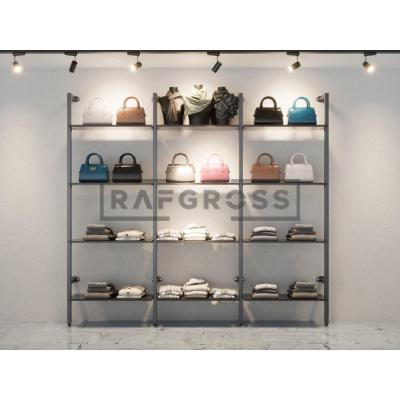 285x250 cm Duvara Monte Modüler Mağaza Raf Sistemi | 12 Raflı Metal Butik Rafı | 30x90 cm Raflı Giyinme Odası ve Mağaza Raf Ünitesi-186
