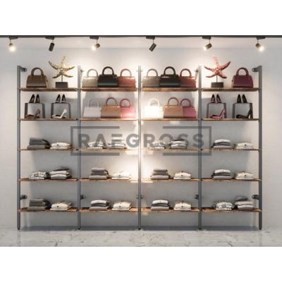 375x250 cm Duvara Monte Modüler Mağaza Raf Sistemi | 20 Raflı Metal Butik Rafı | 30x90 cm Giyinme Odası, Showroom ve Mağaza Raf Ünitesi-189
