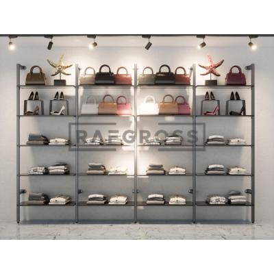 375x250 cm Duvara Monte Modüler Mağaza Raf Sistemi | 20 Raflı Metal Butik Rafı | 30x90 cm Giyinme Odası, Showroom ve Mağaza Raf Ünitesi-190