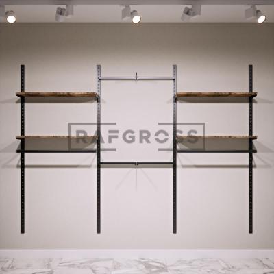 185x200 cm Duvara Monte Modüler Mağaza Raf Sistemi | Metal Butik Rafı, Askılık Sistemi, Giyinme Odası ve Mağaza Standı-02