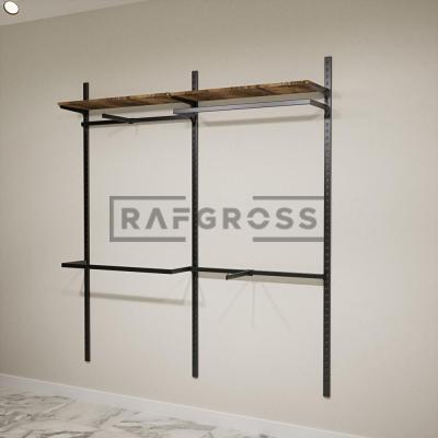 185x200 cm Duvara Monte Modüler Mağaza Raf Sistemi | 90 cm Metal Askılık Sistemi, Butik Rafı, Giyinme Odası Gardırop Sistemi, Mağaza Standı-185X200-58
