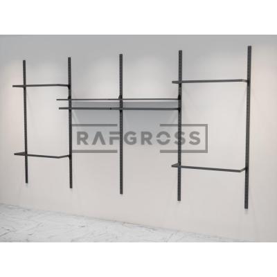 365x200 cm Duvara Monte Modüler Mağaza Raf Sistemi | 90 cm Metal Askılık Sistemi, Butik Rafı, Giyinme Odası Gardırop Sistemi, Mağaza Standı-93