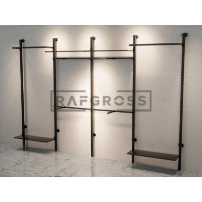 255x250 cm Duvara Monte Modüler Mağaza Raf Sistemi | Metal Askılık Sistemi, Butik Rafı, Giyinme Odası Gardırop Sistemi, Mağaza Standı-105