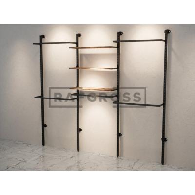 285x250 cm Duvara Monte Modüler Mağaza Raf Sistemi | Metal Askılık Sistemi, Butik Rafı, Giyinme Odası Gardırop Sistemi, Mağaza Standı-141