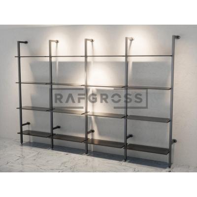 255x250 cm Duvara Monte Modüler Mağaza Raf Sistemi | 16 Raflı Metal Butik Rafı | Giyinme Odası, Showroom ve Mağaza Duvar Raf Ünitesi-178