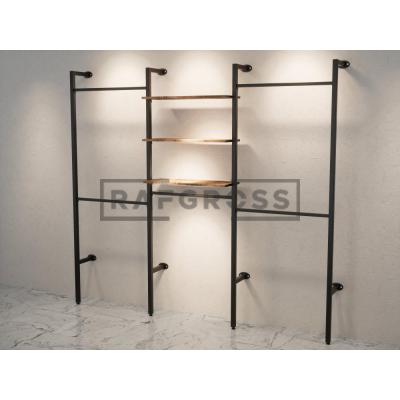 285x250 cm Duvara Monte Modüler Mağaza Raf Sistemi | 90 cm Askılık ve Raflı Metal Butik Rafı | Giyinme Odası ve Showroom Standı-197
