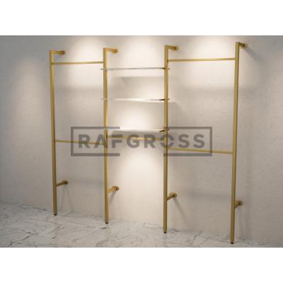 285x250 cm Duvara Monte Modüler Mağaza Raf Sistemi | 90 cm Askılık ve Raflı Metal Butik Rafı | Giyinme Odası ve Showroom Standı-200