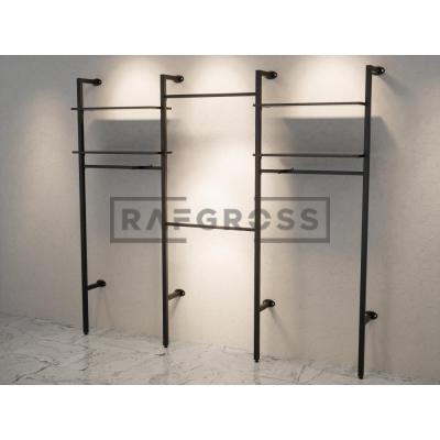285x250 cm Duvara Monte Modüler Mağaza Raf Sistemi | 90 cm Askılık ve 30x90 cm Raflı Metal Butik Standı | Giyinme Odası Raf Ünitesi-202