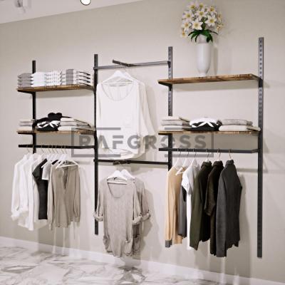 185x200 cm Duvara Monte Modüler Mağaza Raf Sistemi | Metal Butik Rafı, Askılık Sistemi, Giyinme Odası ve Mağaza Standı-02