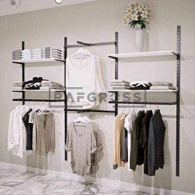 275x200 cm Duvara Monte Modüler Mağaza Raf Sistemi | Metal Askılık Sistemi, Butik Rafı, Giyinme Odası Gardırop Sistemi, Mağaza Standı-51