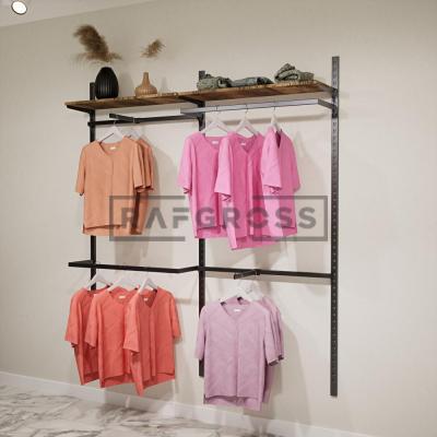 185x200 cm Duvara Monte Modüler Mağaza Raf Sistemi | 90 cm Metal Askılık Sistemi, Butik Rafı, Giyinme Odası Gardırop Sistemi, Mağaza Standı-185X200-58