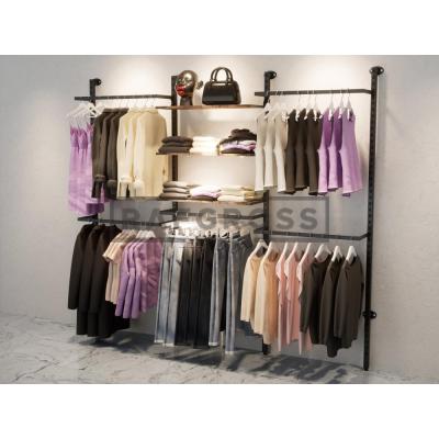 285x250 cm Duvara Monte Modüler Mağaza Raf Sistemi | Metal Askılık Sistemi, Butik Rafı, Giyinme Odası Gardırop Sistemi, Mağaza Standı-141