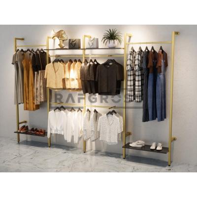 255x250 cm Duvara Monte Modüler Mağaza Raf Sistemi | Metal Askılık ve Raflı Butik Standı | Giyinme Odası Açık Gardırop Sistemi-163