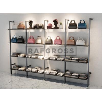 255x250 cm Duvara Monte Modüler Mağaza Raf Sistemi | 16 Raflı Metal Butik Rafı | Giyinme Odası, Showroom ve Mağaza Duvar Raf Ünitesi-178