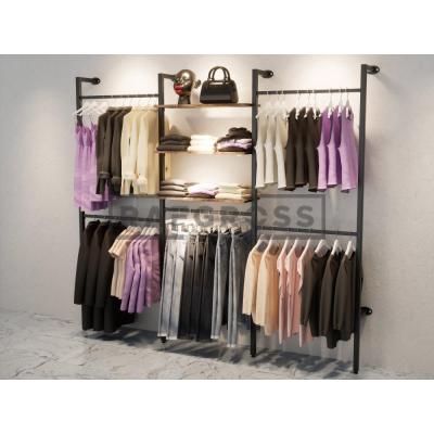 285x250 cm Duvara Monte Modüler Mağaza Raf Sistemi | 90 cm Askılık ve Raflı Metal Butik Rafı | Giyinme Odası ve Showroom Standı-197